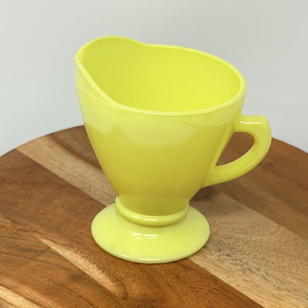 Hazel Atlas Yellow Ovide Platonite Modertone Creamer Footed Handled 1940's